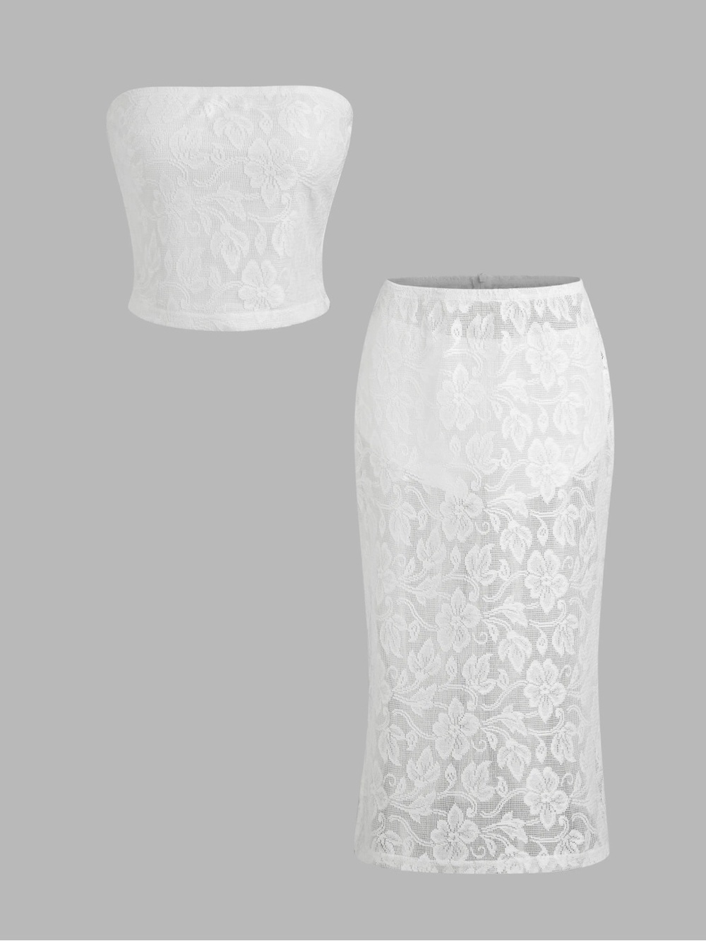 Cider White Lace Midi Skirt Set